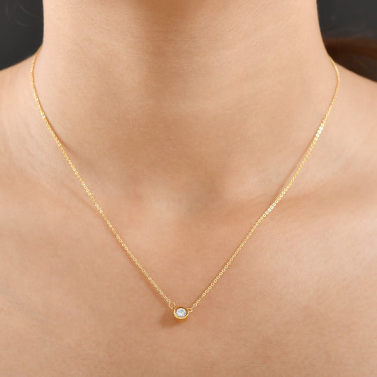 LUXURIANT SI-GH Labor Diamant 45cm Halskette, 925 Silber 750 Gelbgold Vermeil - 0,20 ct.