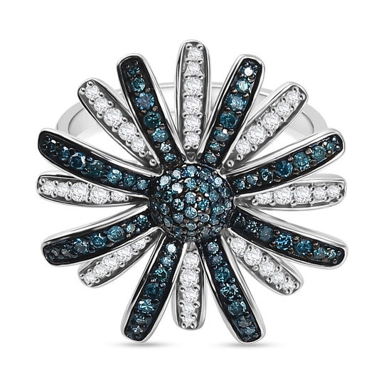 D'Joy Blauer Diamant, Weißer Diamant Ring 925 Silber rhodiniert (Größe 17.00) ca. 1.00 ct