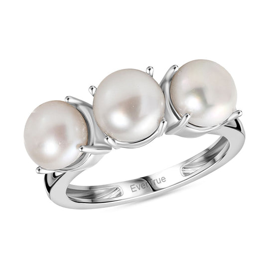 EverTrue weißer Süßwasser Perle (6-6,5mm) Trilogie-Ring, Messing mit Gelbgold E-Beschichtung