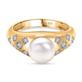 D'Joy Süßwasser Perle (8-8,5mm) und weißer Zirkon Ring, 925 Silber 750 vergoldet