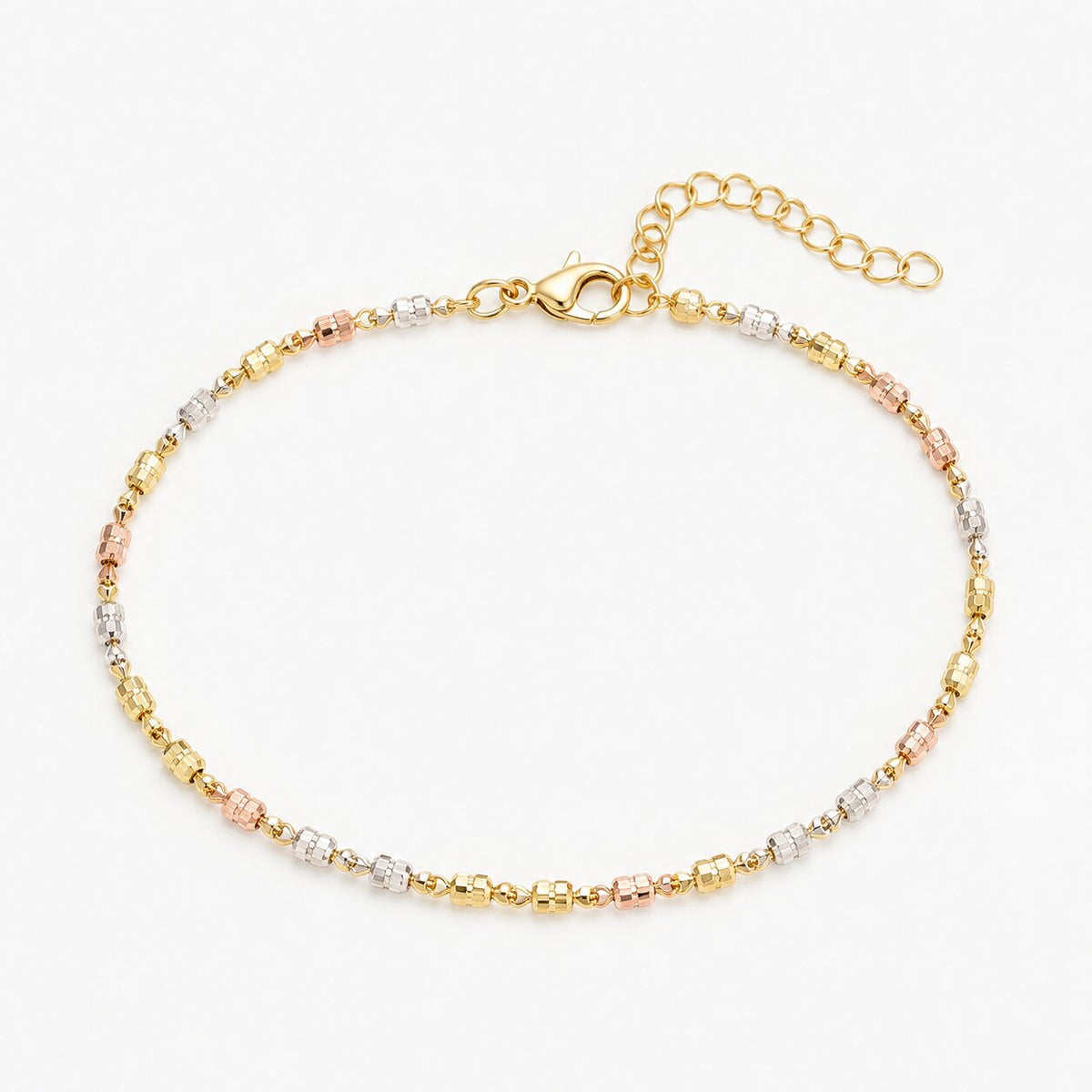 Italienische diamantierte Wellen-Fantasie Armband, 925 Silber Tricolor, ca. 18 cm + 2.5 cm Extender , ca. 2,40g