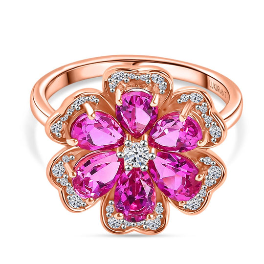 AAA Lab Grown Rosa Saphir, Moissanit Ring 925 Silber 750 Roségold Vermeil (Größe 21.00) ca. 3.95 ct