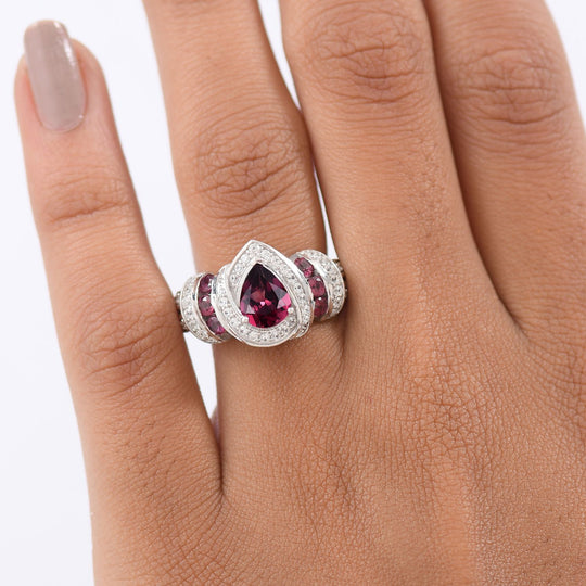 D'Joy AA Natürlicher Rhodolith Granat Ring 925 Silber rhodiniert (Größe 20.00) ca. 3.18 ct
