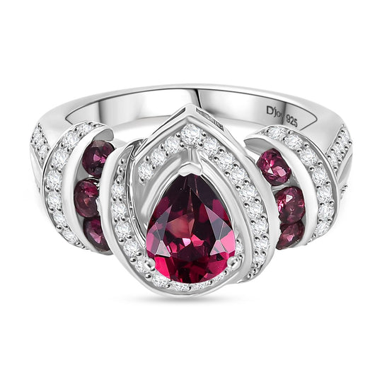 D'Joy AA Natürlicher Rhodolith Granat Ring 925 Silber rhodiniert (Größe 20.00) ca. 3.18 ct
