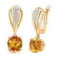 D'Joy Sphaleros Quarz, Weißer Zirkon Ohrringe 925 Silber 750 Gelb Vergoldet ca. 3,24 ct.
