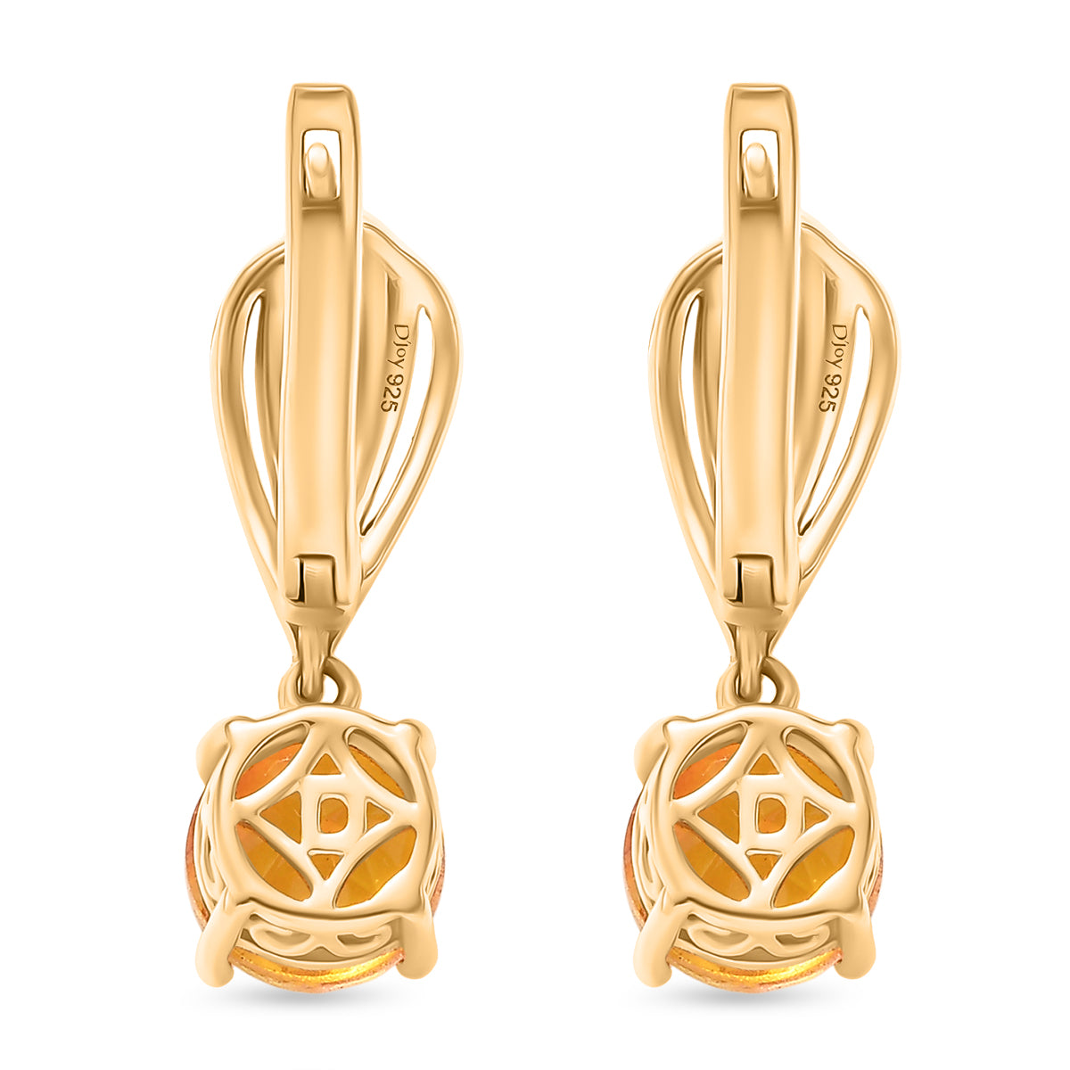 D'Joy Sphaleros Quarz, Weißer Zirkon Ohrringe 925 Silber 750 Gelb Vergoldet ca. 3,24 ct.