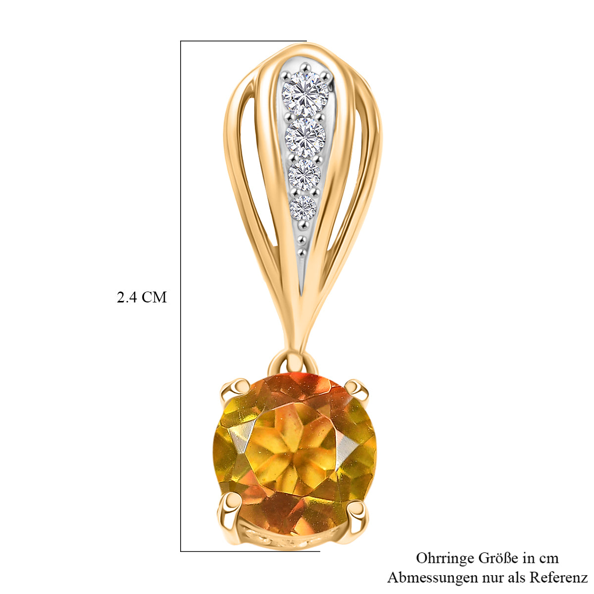 D'Joy Sphaleros Quarz, Weißer Zirkon Ohrringe 925 Silber 750 Gelb Vergoldet ca. 3,24 ct.