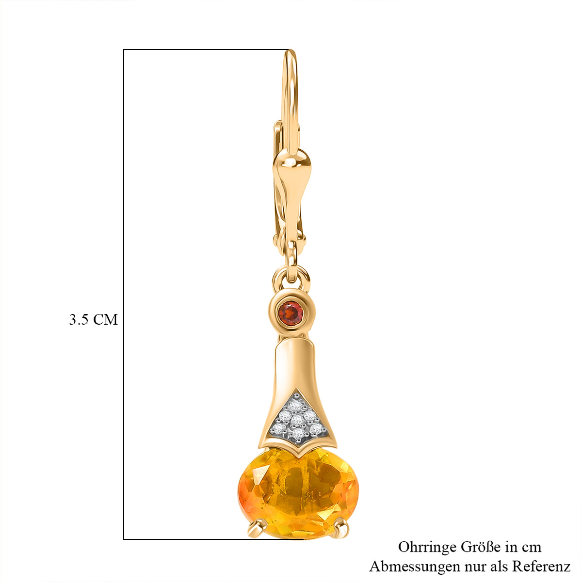 D'Joy Sphaleros Quarz, Roter Granat Ohrringe 925 Silber 750 Gelb Vergoldet ca. 3.12 ct