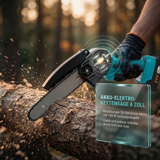 Akku Kettensäge 6 Zoll 21 V 180 W 20000 U min Lithium Akku Schwarz
