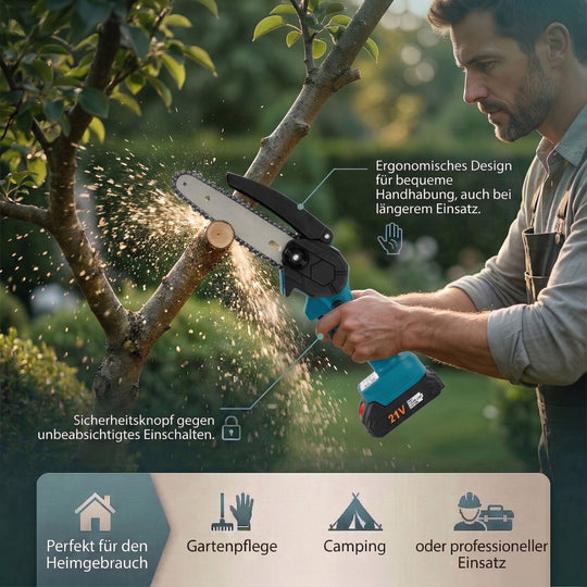 Akku Kettensäge 6 Zoll 21 V 180 W 20000 U min Lithium Akku Schwarz