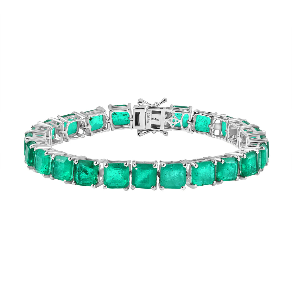 Smaragd-Quarz Triplette Armband ca. 18 cm 925 Silber Rhodiniert ca. 36,41 ct.