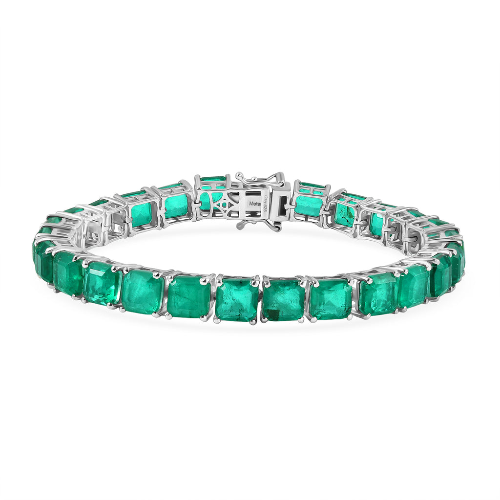 Smaragd-Quarz Triplette Armband ca. 19 cm 925 Silber Rhodiniert ca. 39,58 ct.