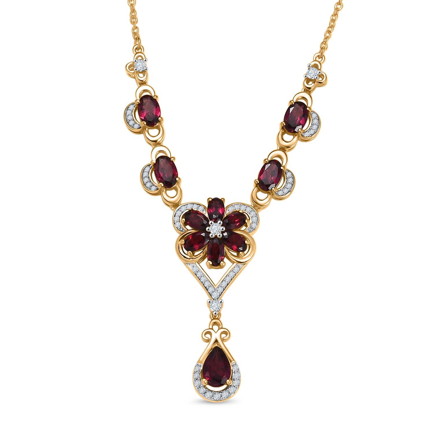 D'Joy Natürlicher Rhodolith Granat Halskette ca. 45 cm 925 Silber 750 Gelbgold Vermeil ca. 6.19 ct