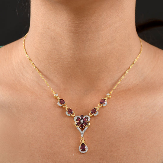 D'Joy Natürlicher Rhodolith Granat Halskette ca. 45 cm 925 Silber 750 Gelbgold Vermeil ca. 6.19 ct