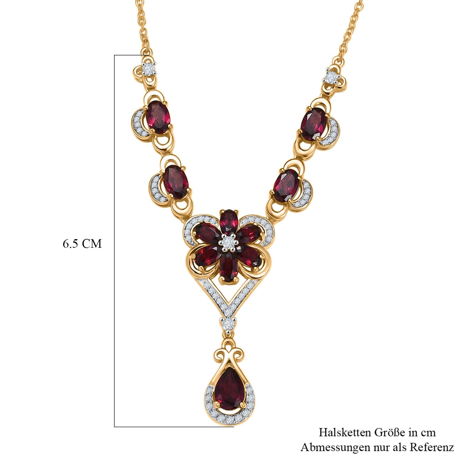 D'Joy Natürlicher Rhodolith Granat Halskette ca. 45 cm 925 Silber 750 Gelbgold Vermeil ca. 6.19 ct