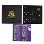 Minerals Collection 45pcs  1pcs Clear Quartz, size about 2-3cm 42pcs different stones, size about 1cm 1pc Black pen(10.5cm L,4.13inch L) 1pc 5X Magnifying glass(10.5x5cm,4.13x1.96inch) 1pc Instruction manual in English version Box size: about 26.5*25.5*3