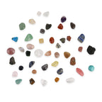 Minerals Collection 45pcs  1pcs Clear Quartz, size about 2-3cm 42pcs different stones, size about 1cm 1pc Black pen(10.5cm L,4.13inch L) 1pc 5X Magnifying glass(10.5x5cm,4.13x1.96inch) 1pc Instruction manual in English version Box size: about 26.5*25.5*3