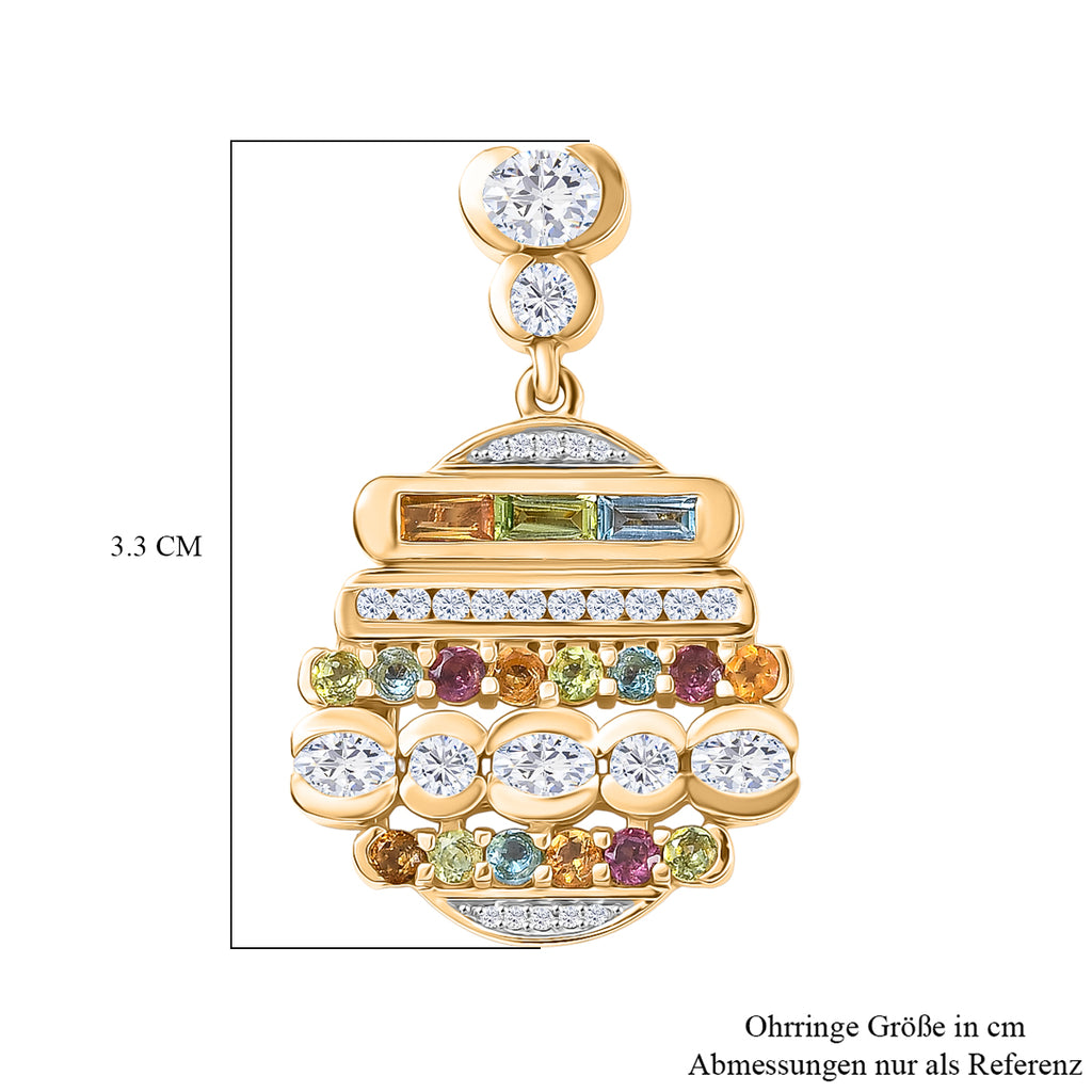 GP Art Déco Kollektio- Multi-Edelstein und blauer Saphir Anhänger mit 50cm Kette und Ohrringe