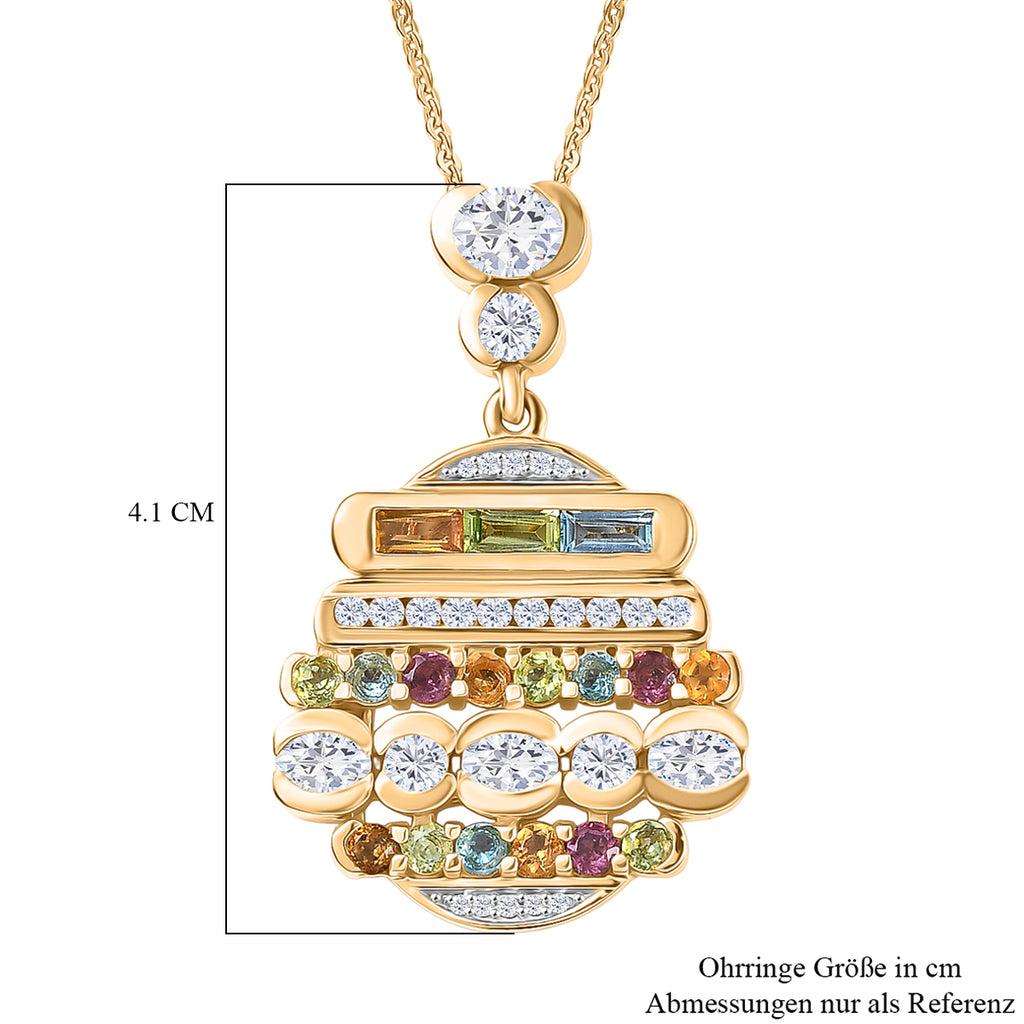 GP Art Déco Kollektio- Multi-Edelstein und blauer Saphir Anhänger mit 50cm Kette und Ohrringe