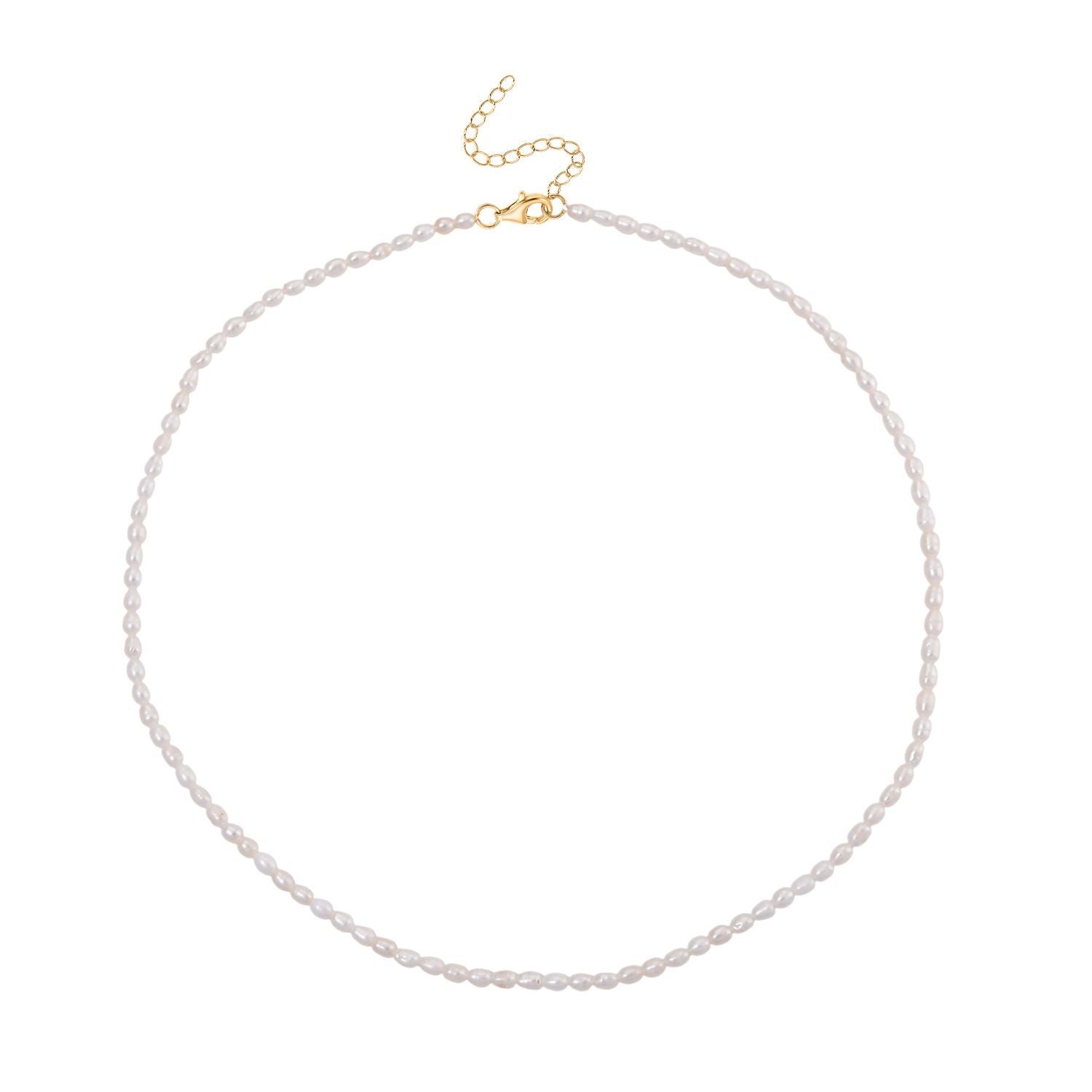 D'Joy weiße Süßwasser Perle 45+5cm Halskette, 925 Silber vergoldet