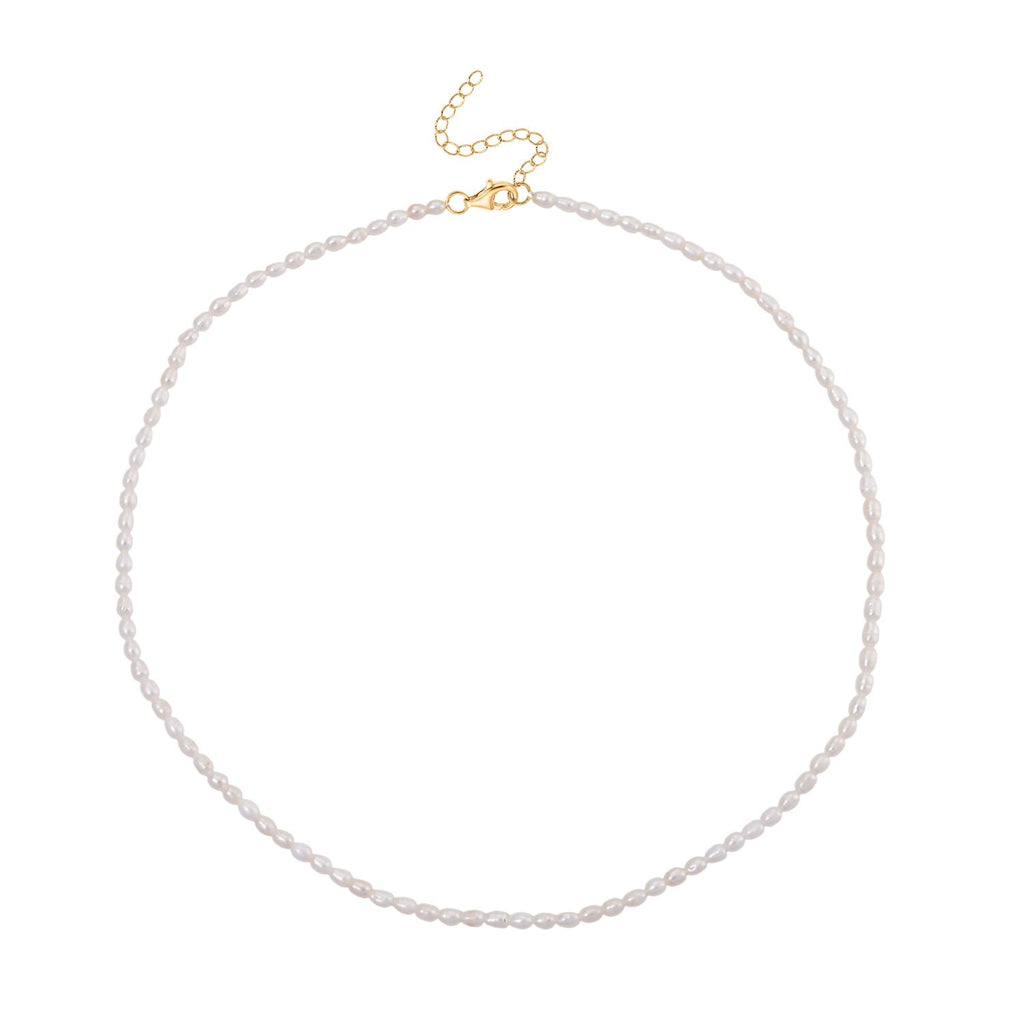 D'Joy AAA Weiße Süßwasser Perle (4-5 mm) Halskette ca. 45 cm mit 5 cm extender, 925 Silber vergoldet