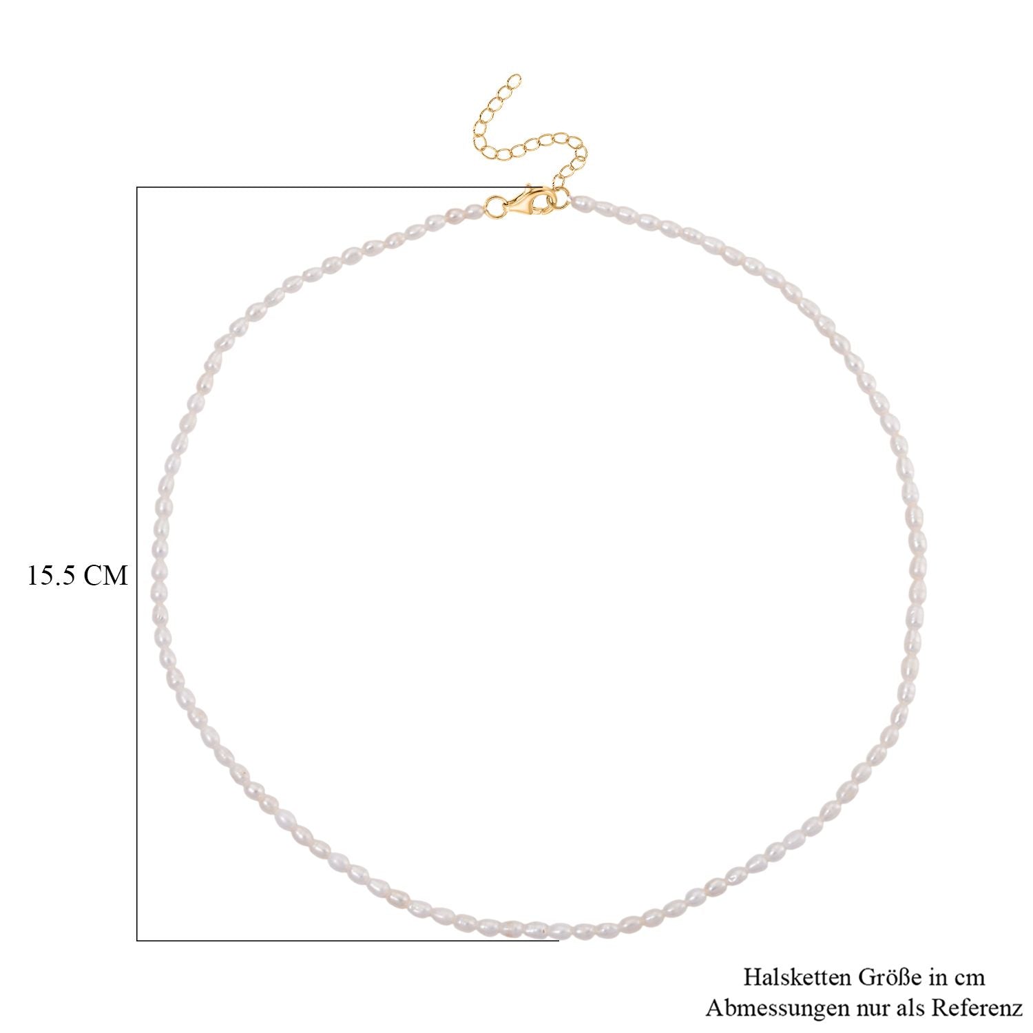 D'Joy AAA Weiße Süßwasser Perle (4-5 mm) Halskette ca. 45 cm mit 5 cm extender, 925 Silber vergoldet