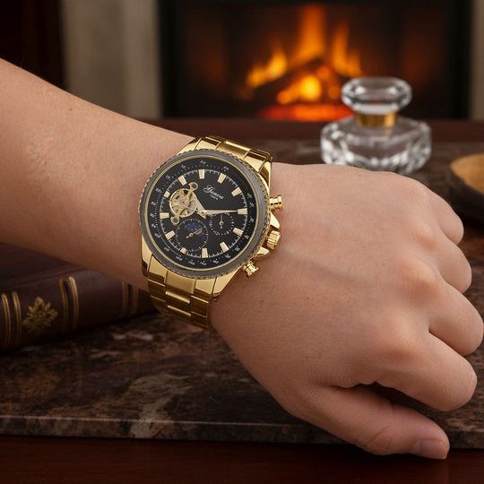 GENOA TIME - Bicolor-Armbanduhr, Reiner Edelstahl, silber-goldfarben, Automatik, 3 ATM wasserdicht