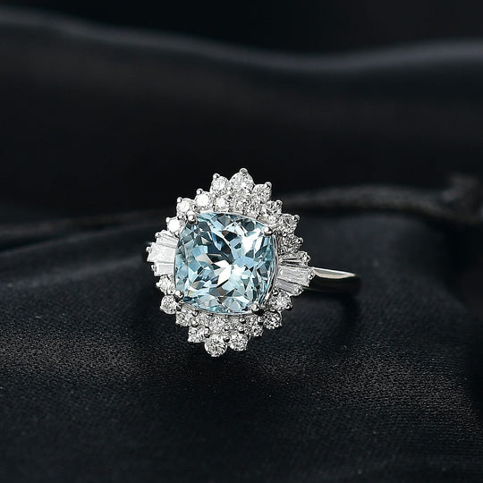 Luxuriant - AAA Aquamarin, Lab Grown Diamant AGI zertifiziert Ring 417 Gold (Größe 19.00) ca. 3.75 ct
