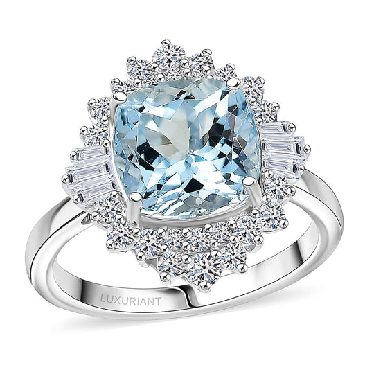 Luxuriant - AAA Aquamarin, Lab Grown Diamant AGI zertifiziert Ring 417 Gold (Größe 19.00) ca. 3.75 ct