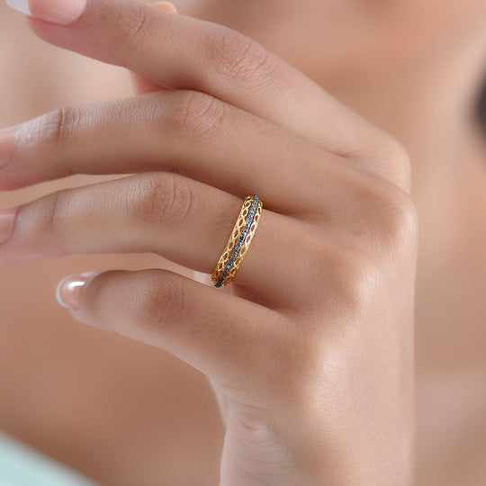 D'Joy Mehrfarbig Diamant Ring 925 Silber 750 Gelbgold Vermeil (Größe 21.00) ca. 0.15 ct