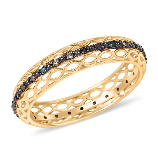 D'Joy Mehrfarbig Diamant Ring 925 Silber 750 Gelbgold Vermeil (Größe 21.00) ca. 0.15 ct