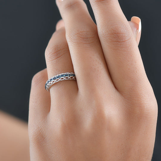 D'Joy Blauer Diamant Ring 925 Silber rhodiniert (Größe 17.00) ca. 0,15 ct