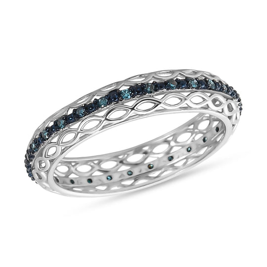 D'Joy Blauer Diamant Ring 925 Silber rhodiniert (Größe 17.00) ca. 0,15 ct