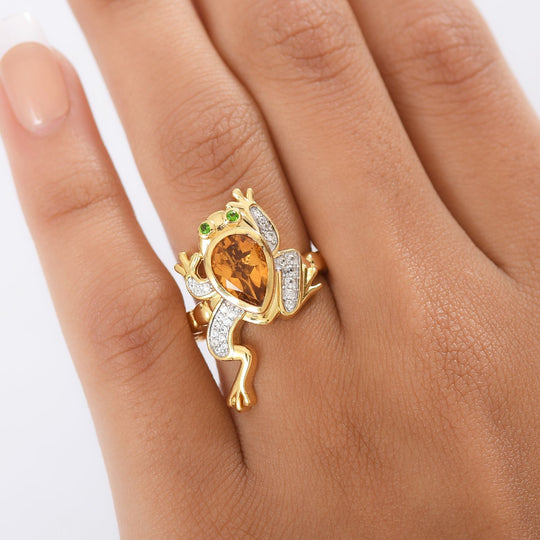 GP - Serra Gaucha Citrin, Weißer Zirkon Ring 925 Silber 750 Gelbgold Vermeil (Größe 19.00) ca. 1,86 ct