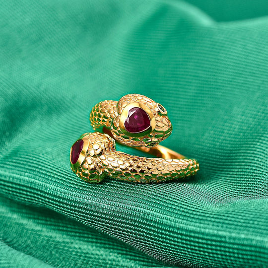 GP Trionfo Kollektion - Afrikanischer Rubin (Fissure gefüllt), Natürlicher Chromdiopsid Ring 925 Silber 750 Gelbgold Vermeil (Größe 20.00) ca. 1.71 ct