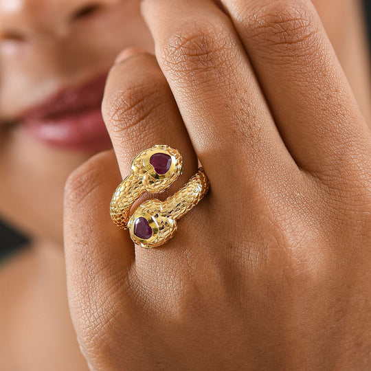 GP Trionfo Kollektion - Afrikanischer Rubin (Fissure gefüllt), Natürlicher Chromdiopsid Ring 925 Silber 750 Gelbgold Vermeil (Größe 20.00) ca. 1.71 ct