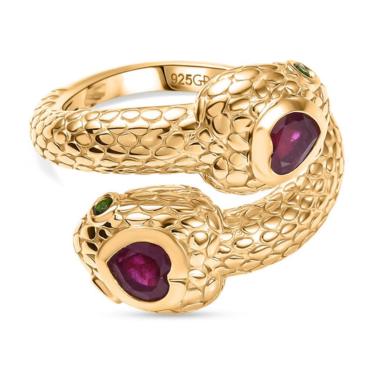 GP Trionfo Kollektion - Afrikanischer Rubin (Fissure gefüllt), Natürlicher Chromdiopsid Ring 925 Silber 750 Gelbgold Vermeil (Größe 20.00) ca. 1.71 ct