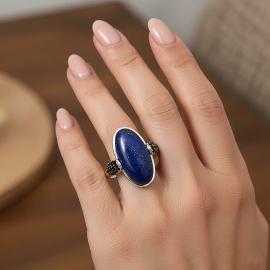 EVER TRUE Lapislazuli, Schwarzer Spinell Ring 316L Edelstahl (Größe 18.00) ca. 11.59 ct