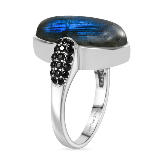 EVER TRUE Labradorit, Schwarzer Spinell Ring 316L Edelstahl (Größe 20.00) ca. 9.89 ct