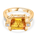 D'Joy - Feuerrahmen-Design Sphaleros Quarz-Triplette, Weißer Zirkon Ring. 925 Silber 750 Gelb Vergoldet (Größe 17.00) ca. 4.20 ct