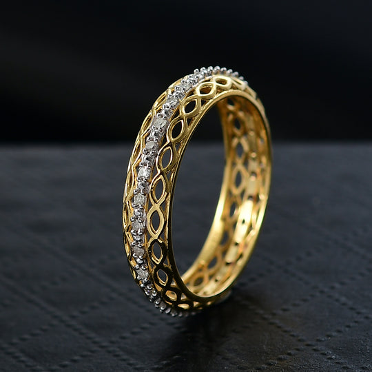 D'Joy Weißer Diamant Ring 925 Silber 750 Gelbgold Vermeil (Größe 18.00) ca. 0,15 ct
