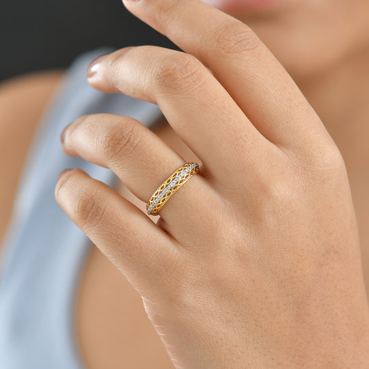 D'Joy Weißer Diamant Ring 925 Silber 750 Gelbgold Vermeil (Größe 18.00) ca. 0,15 ct