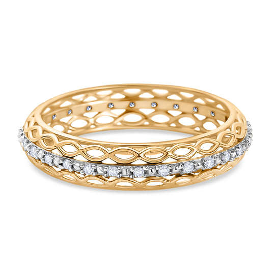 D'Joy Weißer Diamant Ring 925 Silber 750 Gelbgold Vermeil (Größe 18.00) ca. 0,15 ct