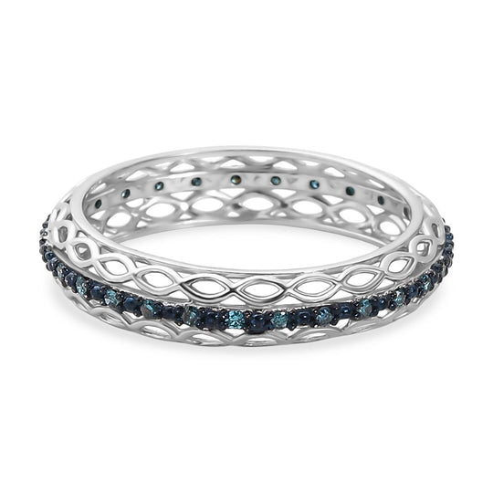 D'Joy Blauer Diamant Ring 925 Silber rhodiniert (Größe 17.00) ca. 0,15 ct