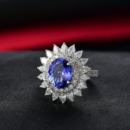 Luxuriant - AA+ Tansanit, Lab Grown Diamant AGI zertifiziert Ring 417 Gold (Größe 16.50) ca. 7.00 ct