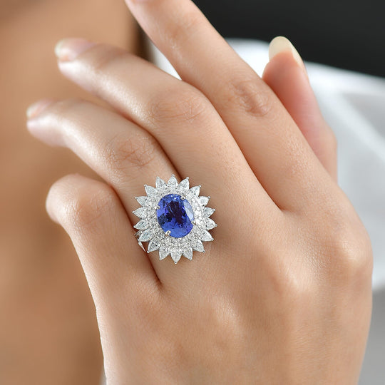 Luxuriant - AA+ Tansanit, Lab Grown Diamant AGI zertifiziert Ring 417 Gold (Größe 16.50) ca. 7.00 ct