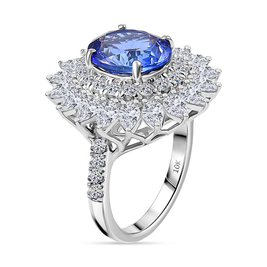 Luxuriant - AA+ Tansanit, Lab Grown Diamant AGI zertifiziert Ring 417 Gold (Größe 16.50) ca. 7.00 ct