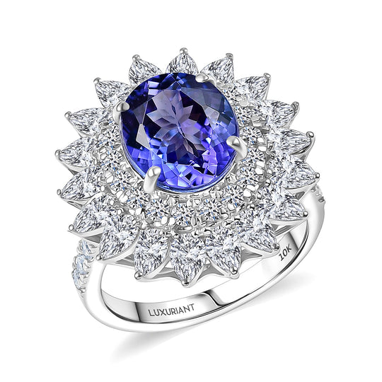 Luxuriant - AA+ Tansanit, Lab Grown Diamant AGI zertifiziert Ring 417 Gold (Größe 16.50) ca. 7.00 ct
