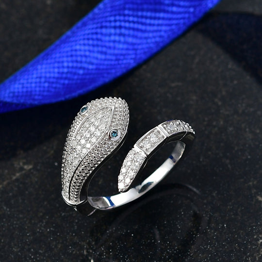 LUXURIANT SGL zertifizierter blauer und weißer SI-GH Labor Diamant Ring, 925 Silber rhodiniert - 0,50 ct.