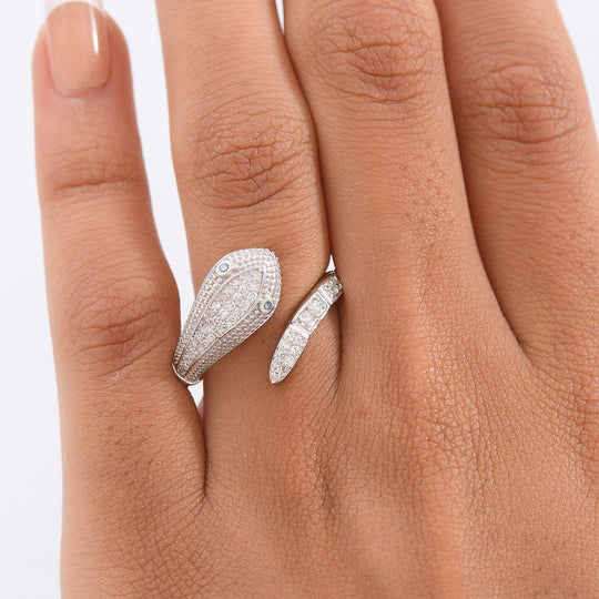 LUXURIANT SGL zertifizierter blauer und weißer SI-GH Labor Diamant Ring, 925 Silber rhodiniert - 0,50 ct.